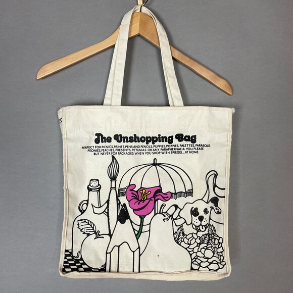 Vintage Spiegel The Unshopping Bag Canvas Tote Eclectic Retro 1970s Illustration - Picture 2 of 16